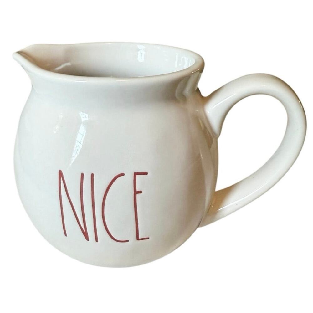 Rae Dunn “NICE” Creamer • Red Lettering • Holiday Mini Pitcher • 3.5”